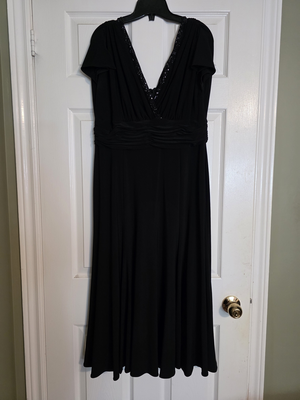 Jones New York Black V-Neck Midi Dress with Sequin Detail